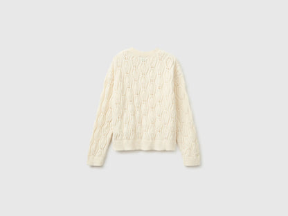 Benetton Creamy White Girls Chenille Crew Neck Sweater SKU: 1PEUC10AG_0R2 Image 02