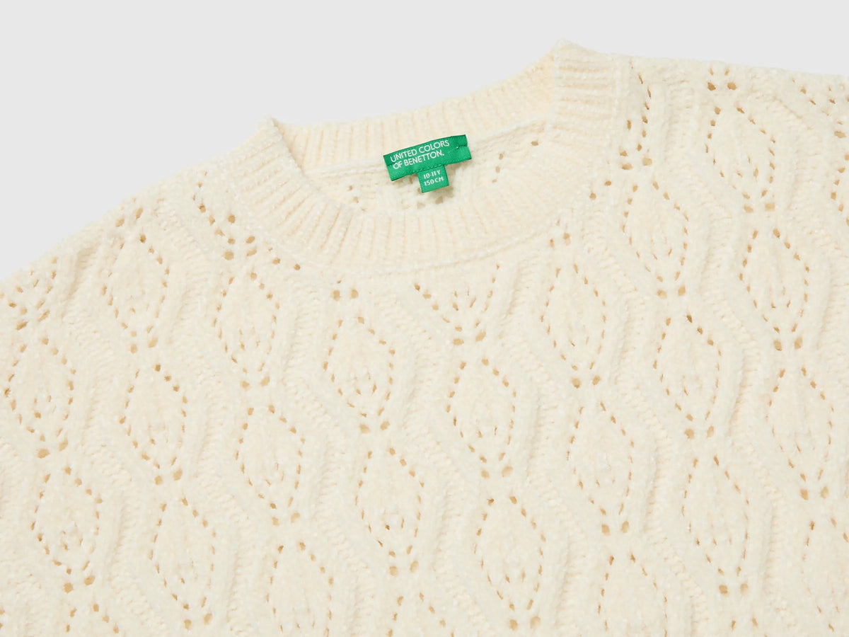 Benetton Creamy White Girls Chenille Crew Neck Sweater SKU: 1PEUC10AG_0R2 Image 03