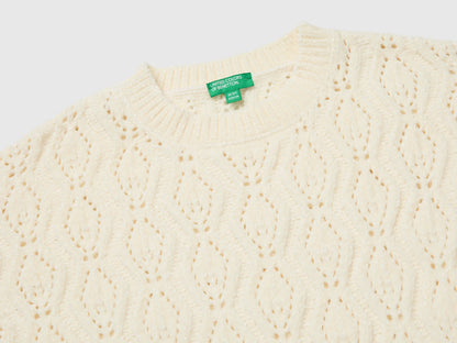 Benetton Creamy White Girls Chenille Crew Neck Sweater SKU: 1PEUC10AG_0R2 Image 03