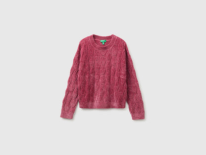 Benetton Fuchsia Girls Chenille Crew Neck Sweater SKU: 1PEUC10AG_2J4 Image 01