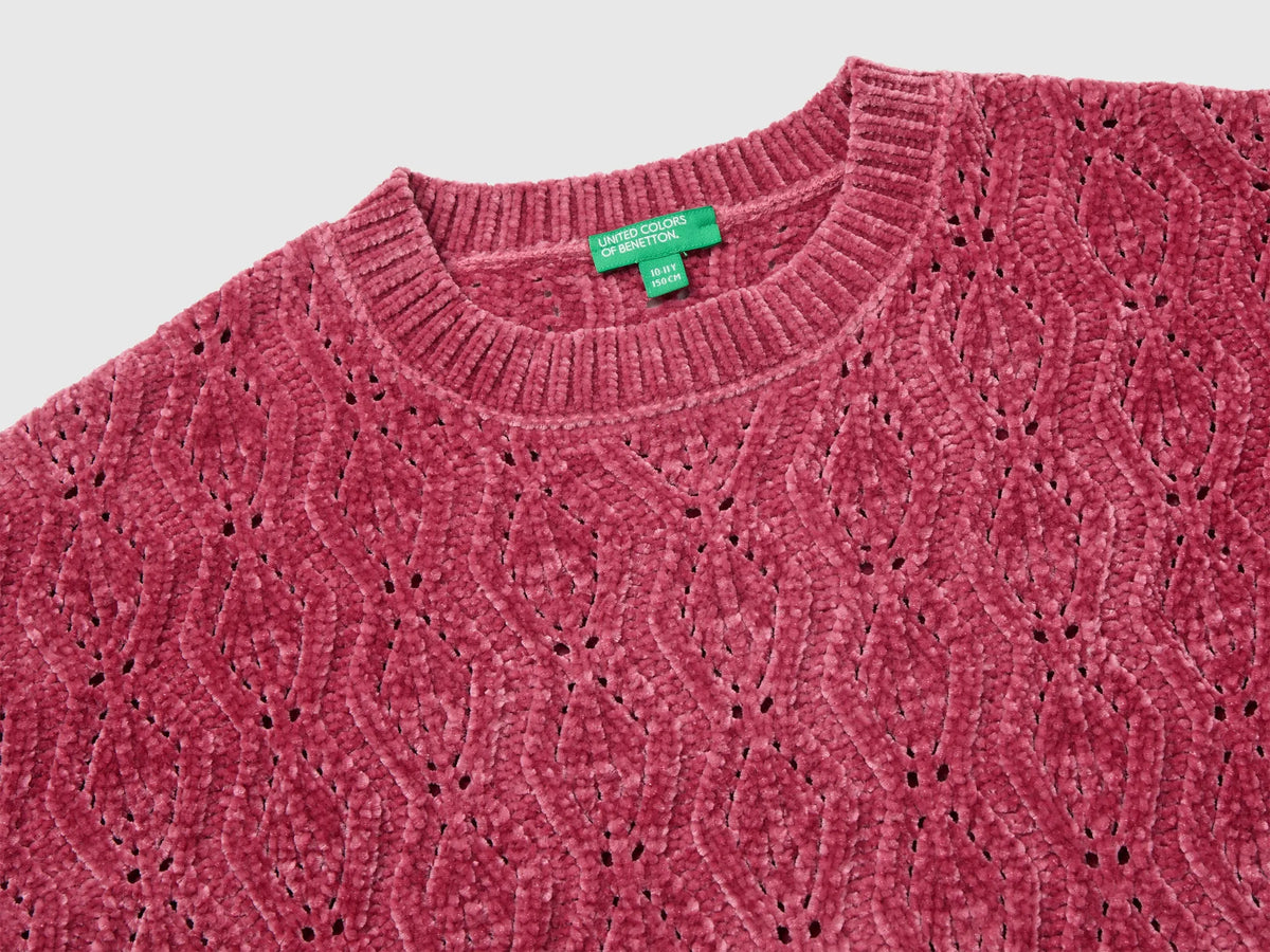 Benetton Fuchsia Girls Chenille Crew Neck Sweater SKU: 1PEUC10AG_2J4 Image 03
