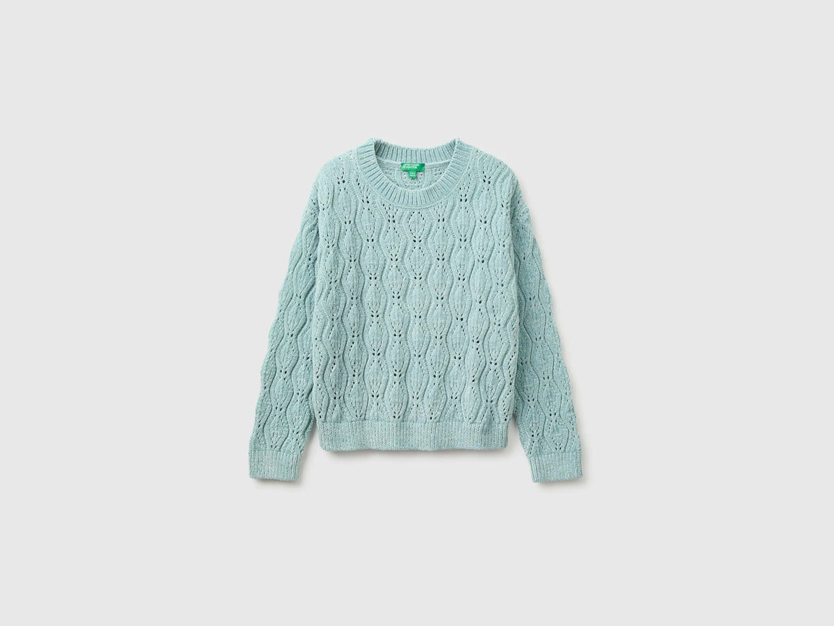 Benetton Aqua Girls Chenille Crew Neck Sweater SKU: 1PEUC10AG_31A Image 01
