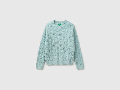 Benetton Aqua Girls Chenille Crew Neck Sweater SKU: 1PEUC10AG_31A Image 01