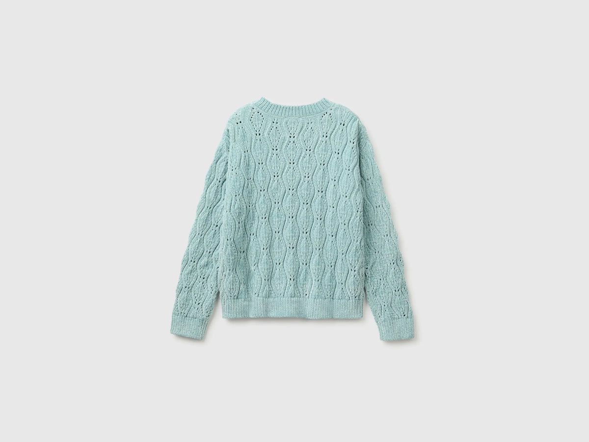 Benetton Aqua Girls Chenille Crew Neck Sweater SKU: 1PEUC10AG_31A Image 02