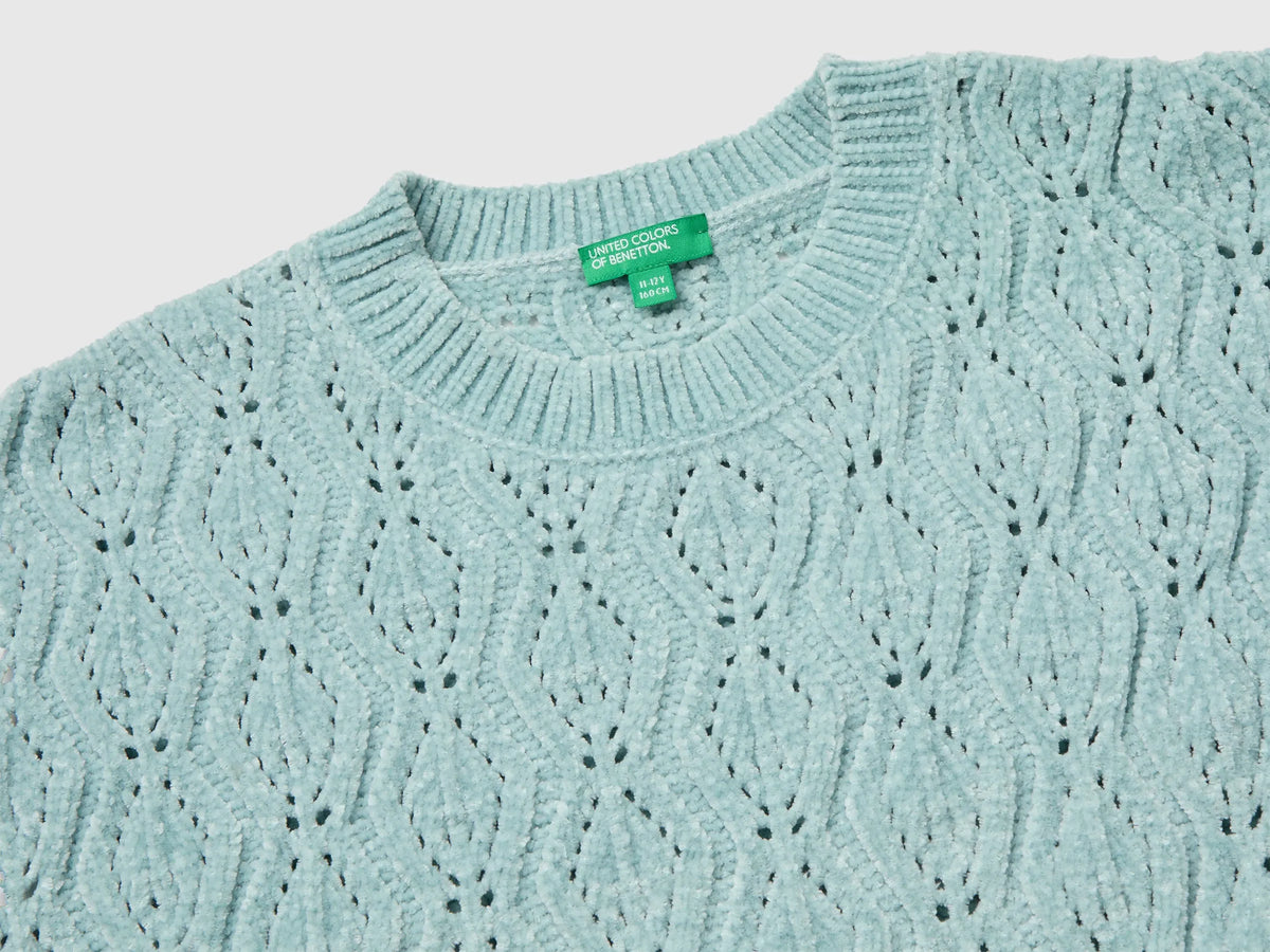 Benetton Aqua Girls Chenille Crew Neck Sweater SKU: 1PEUC10AG_31A Image 03