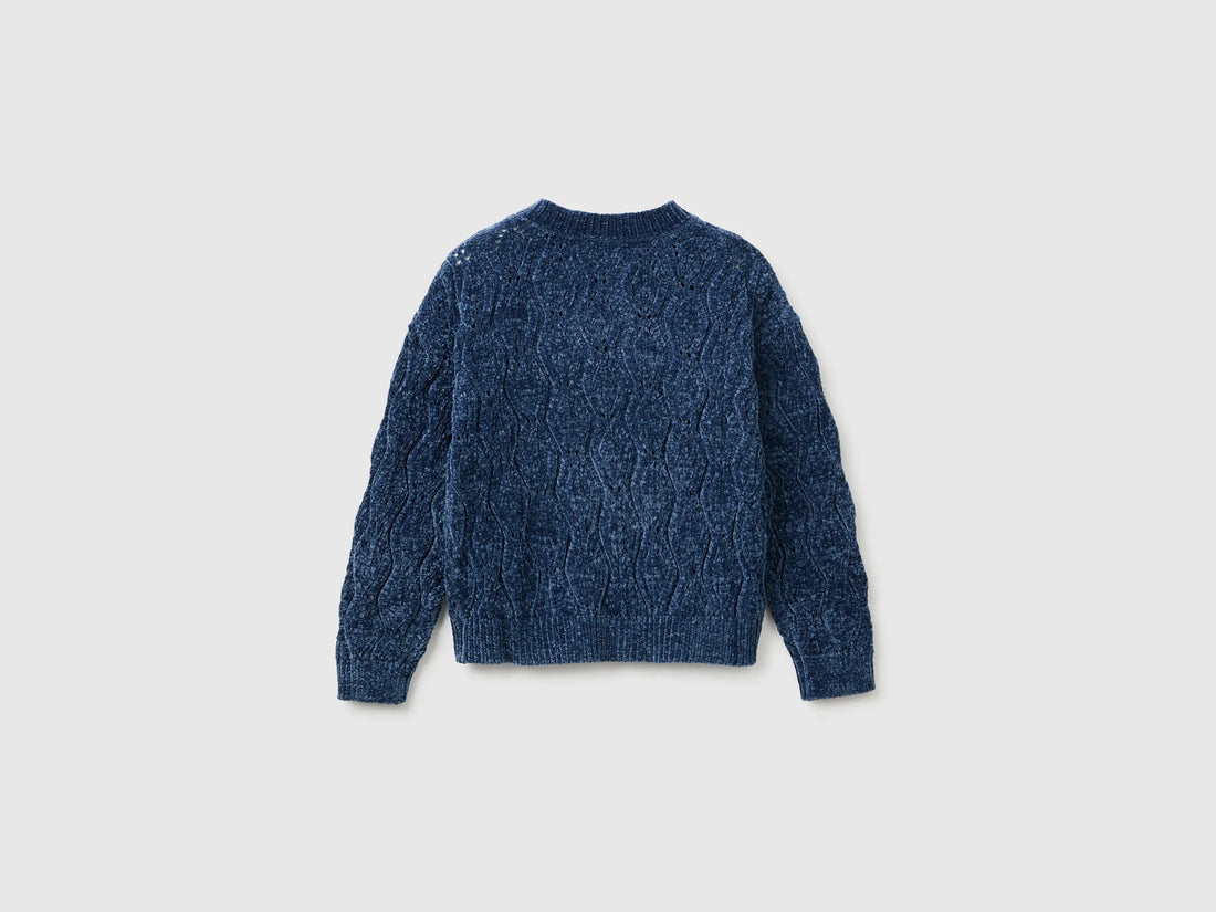 Benetton Blue Girls Chenille Crew Neck Sweater SKU: 1PEUC10AG_355 Image 02