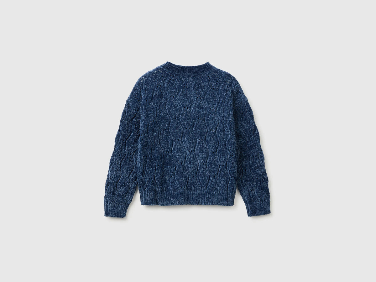 Benetton Blue Girls Chenille Crew Neck Sweater SKU: 1PEUC10AG_355 Image 02
