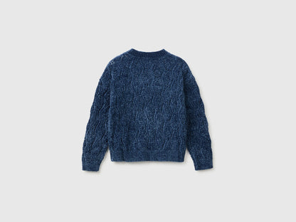 Benetton Blue Girls Chenille Crew Neck Sweater SKU: 1PEUC10AG_355 Image 02