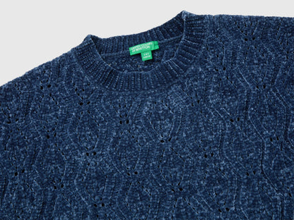 Benetton Blue Girls Chenille Crew Neck Sweater SKU: 1PEUC10AG_355 Image 03