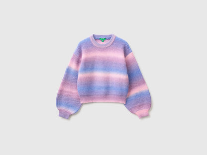 Benetton Multi-Color Girls Shaded Striped Sweater in Wool Blend SKU: 1Q33Q10AI_902 Image 01