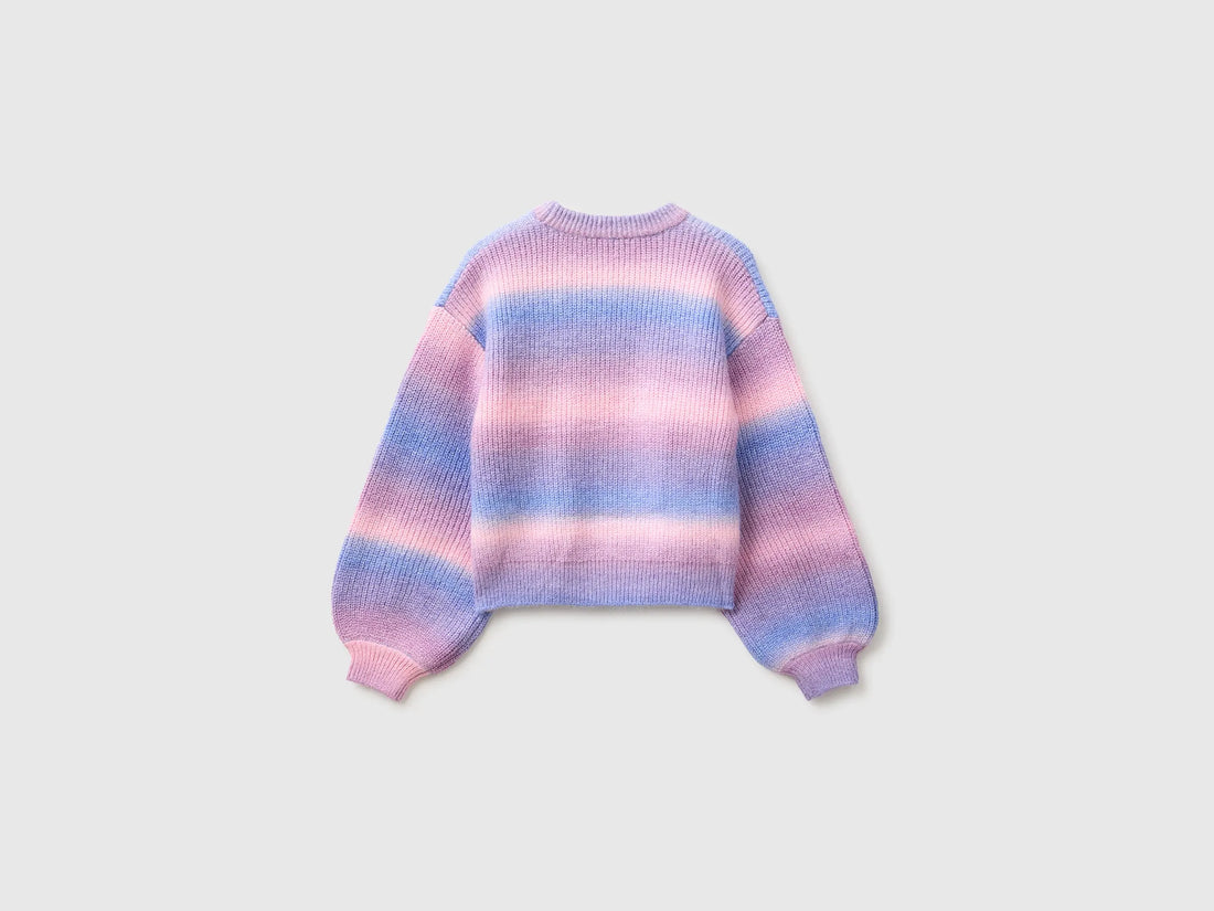 Benetton Multi-Color Girls Shaded Striped Sweater in Wool Blend SKU: 1Q33Q10AI_902 Image 02