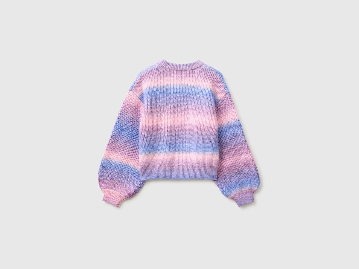 Benetton Multi-Color Girls Shaded Striped Sweater in Wool Blend SKU: 1Q33Q10AI_902 Image 02