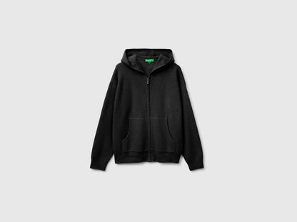 Benetton Black Women Zip-Up Hooded Jumper in a Wool and Cashmere Blend SKU: 1S9ZD502Z_100 Image 01