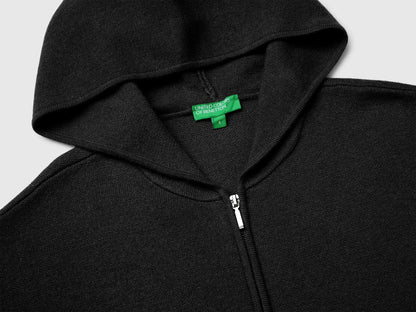 Benetton Black Women Zip-Up Hooded Jumper in a Wool and Cashmere Blend SKU: 1S9ZD502Z_100 Image 03