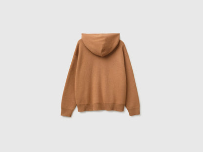 Benetton Camel Women Zip-Up Hooded Jumper in a Wool and Cashmere Blend SKU: 1S9ZD502Z_10G Image 02