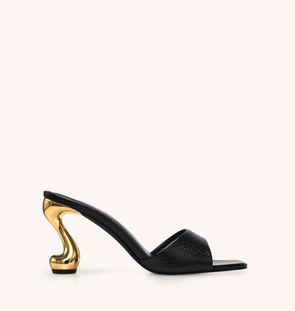 JW PEI Black Women Hannah Faux Snakeskin Heel Mules  SKU: 1SDS121-1_Black Image 01