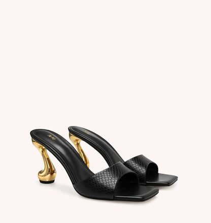 JW PEI Black Women Hannah Faux Snakeskin Heel Mules  SKU: 1SDS121-1_Black Image 02