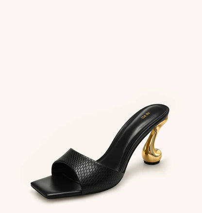JW PEI Black Women Hannah Faux Snakeskin Heel Mules  SKU: 1SDS121-1_Black Image 03