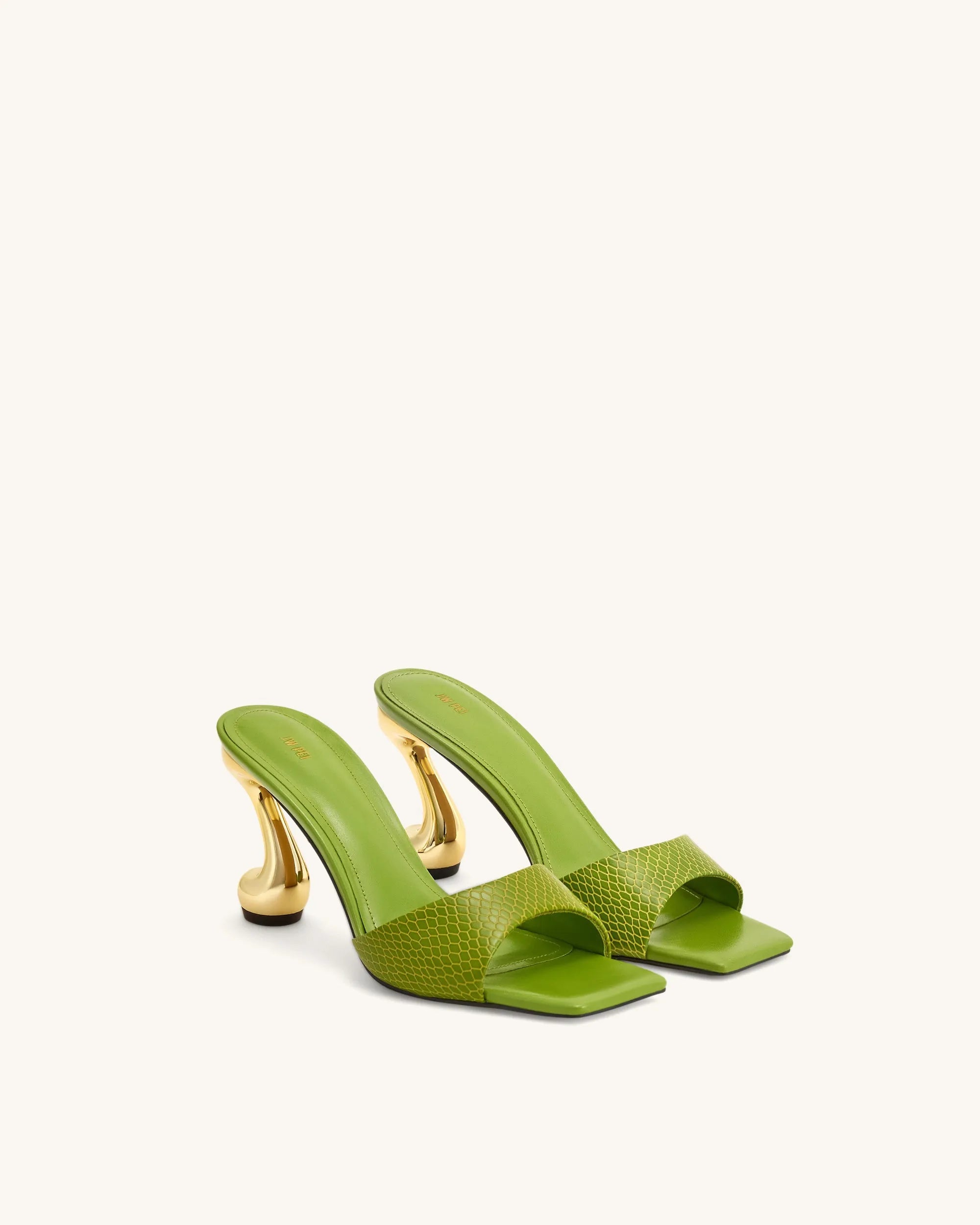 JW PEI Green Women Hannah Snakeskin Heel Mules - Green SKU: 1SDS121-7_Green Image 02