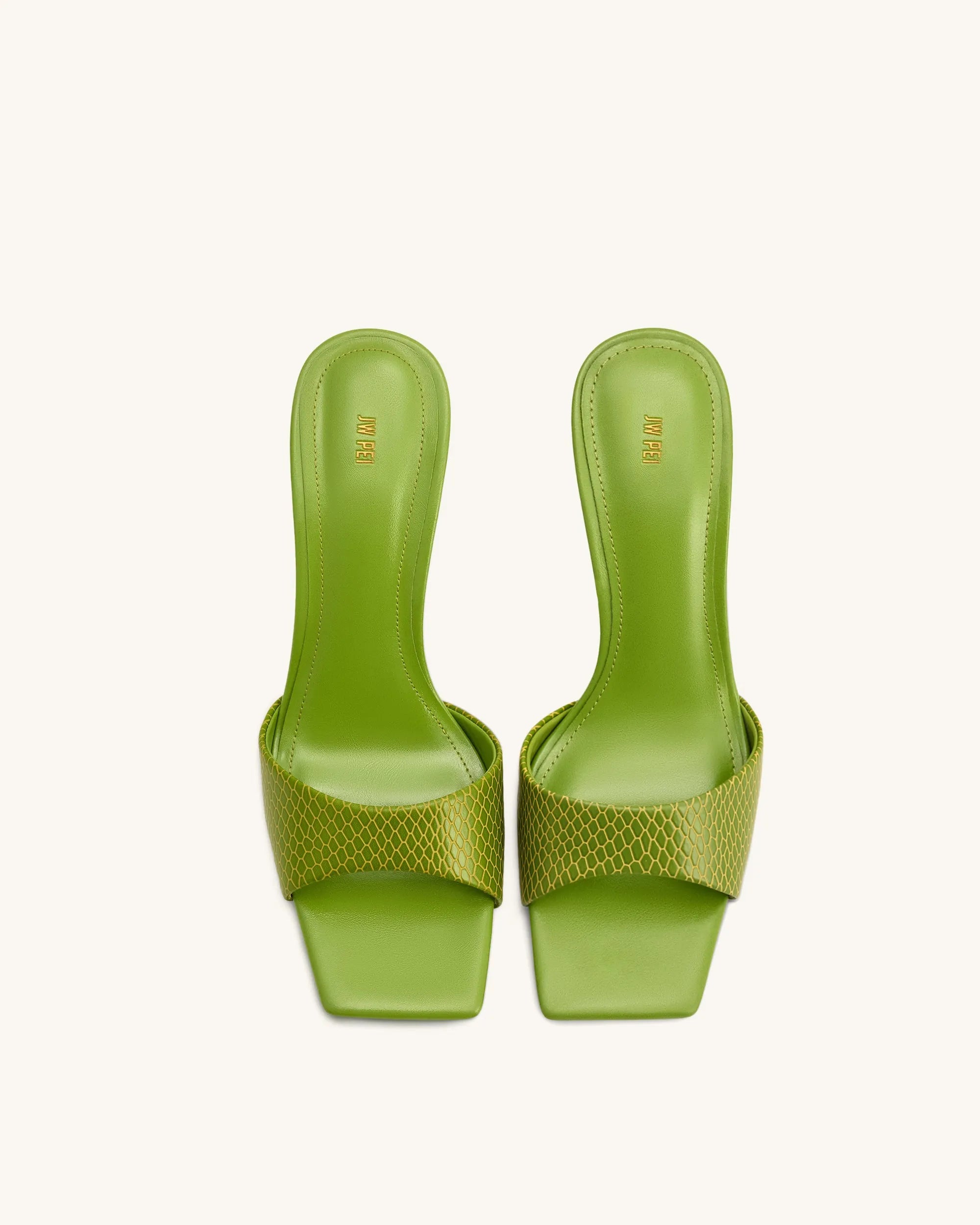 JW PEI Green Women Hannah Snakeskin Heel Mules - Green SKU: 1SDS121-7_Green Image 03