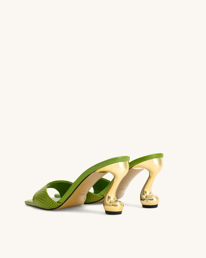 JW PEI Green Women Hannah Snakeskin Heel Mules - Green SKU: 1SDS121-7_Green Image 04