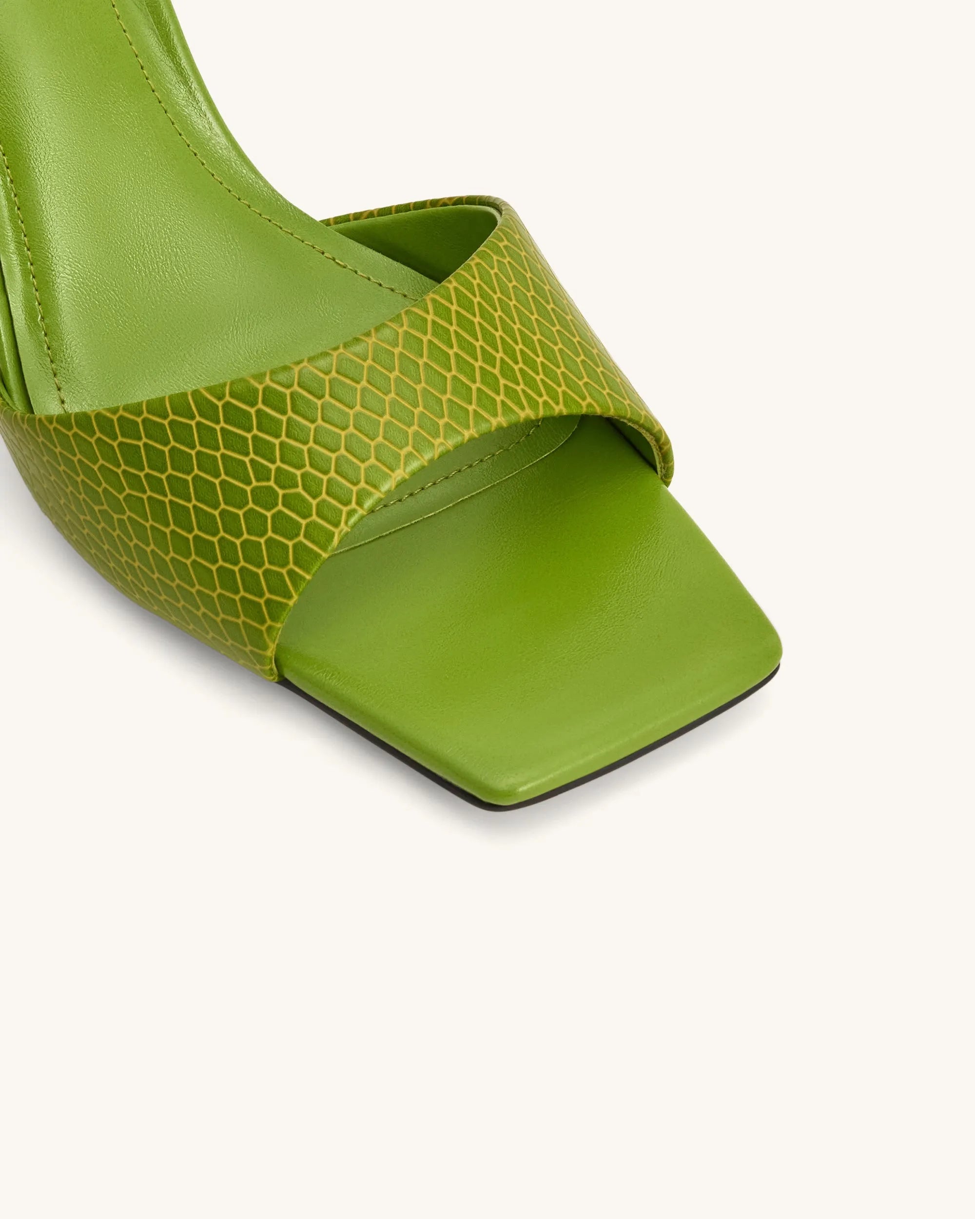 JW PEI Green Women Hannah Snakeskin Heel Mules - Green SKU: 1SDS121-7_Green Image 05