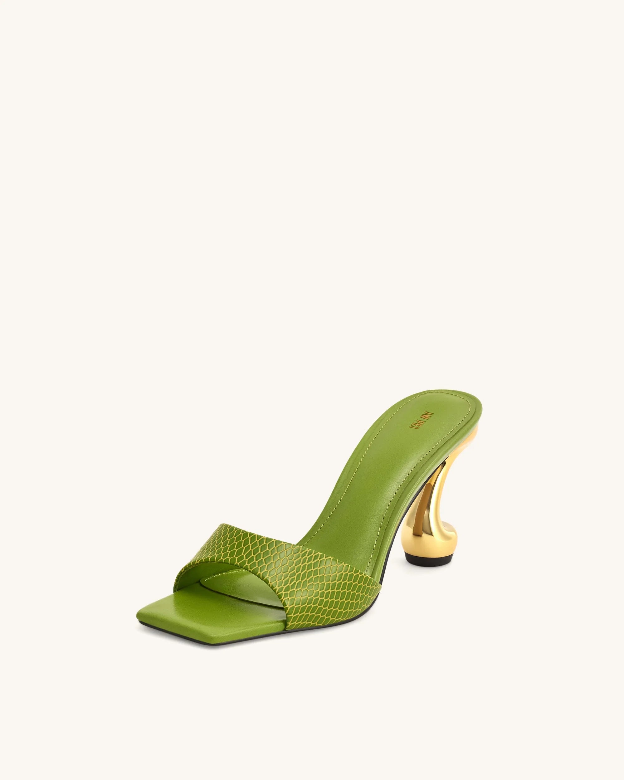 JW PEI Green Women Hannah Snakeskin Heel Mules - Green SKU: 1SDS121-7_Green Image 06