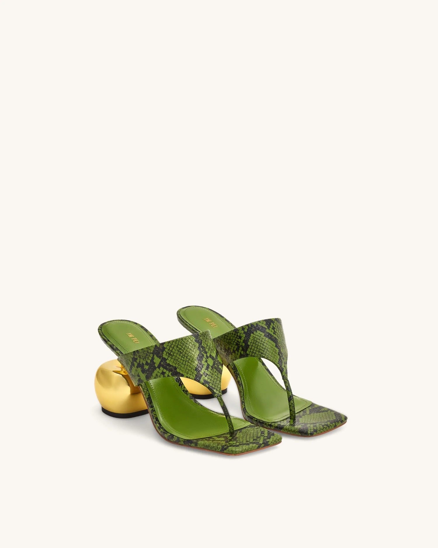 JW PEI Green Women Naomi Snakeskin Heeled Flip Flops - Green SKU: 1SDS145-7_Green Image 03