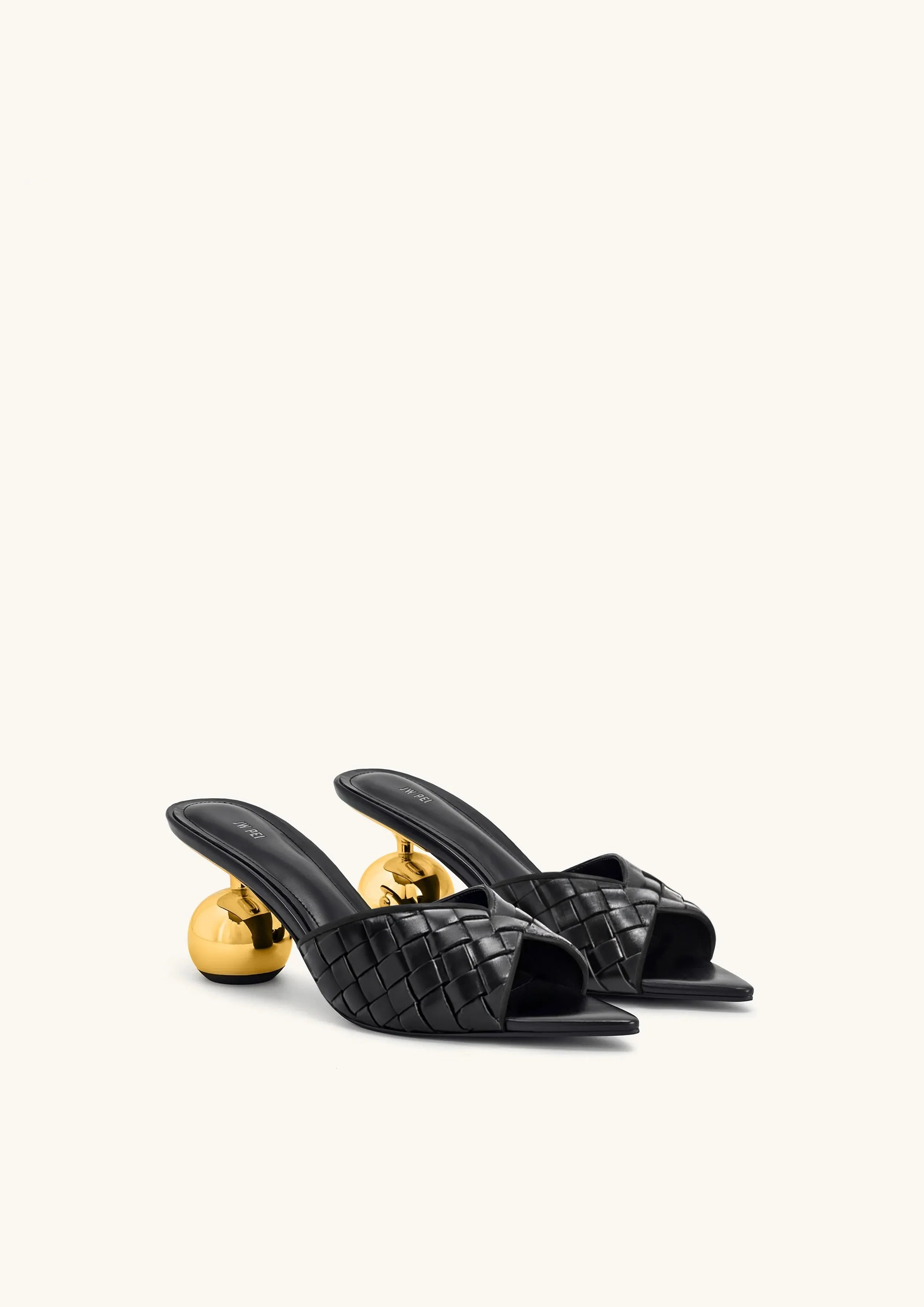 JW PEI Black Women Ellie Braided Sphere Heel Mules - Black SKU: 1SDS78-12_Black Image 01