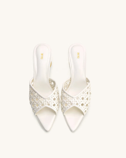 JW PEI White  Ellie Woven Sphere Heel Mules SKU: 1SDS78-2_White Image 01