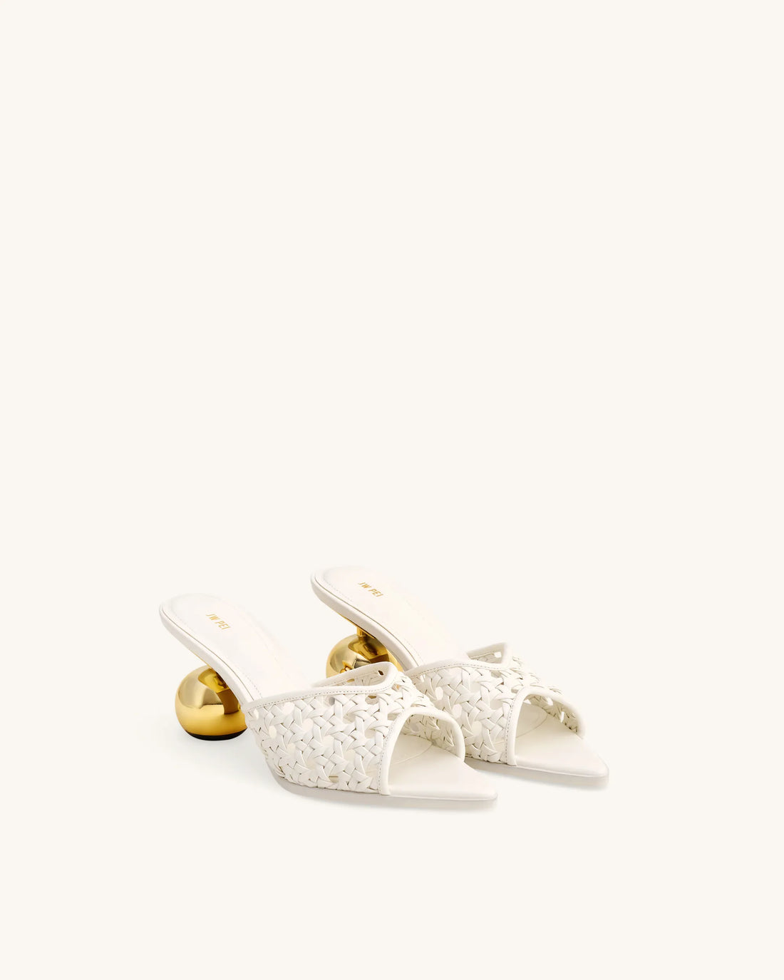 JW PEI White  Ellie Woven Sphere Heel Mules SKU: 1SDS78-2_White Image 03