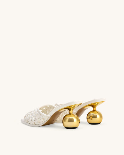 JW PEI White  Ellie Woven Sphere Heel Mules SKU: 1SDS78-2_White Image 04
