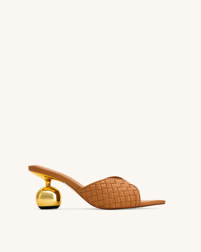 JW PEI Khaki  Ellie Braided Sphere Heel Mules SKU: 1SDS78-32_Khaki Image 02