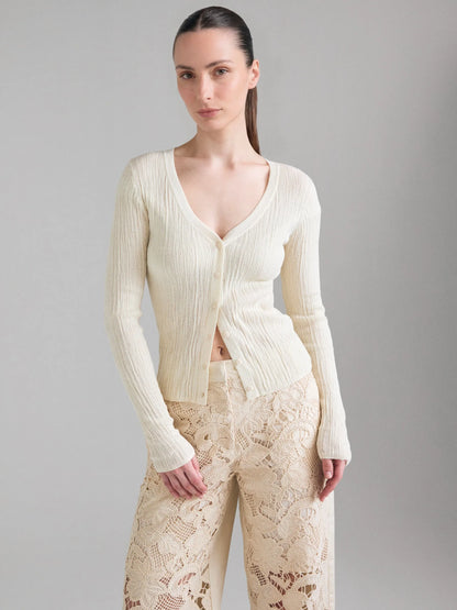 Sisley Creamy white Women Ribbed Cardigan SKU: 1U3RL603S_00V Image 03
