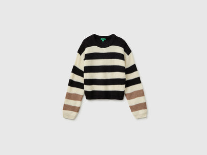 Benetton Black Girls Two-Tone Striped Sweater SKU: 1UWVQ10AF_901 Image 02