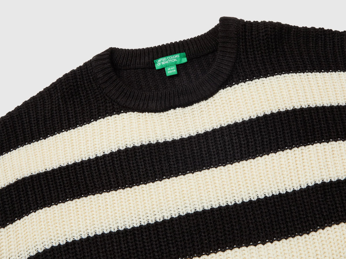 Benetton Black Girls Two-Tone Striped Sweater SKU: 1UWVQ10AF_901 Image 04