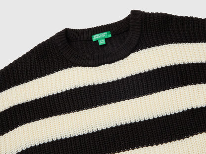 Benetton Black Girls Two-Tone Striped Sweater SKU: 1UWVQ10AF_901 Image 04