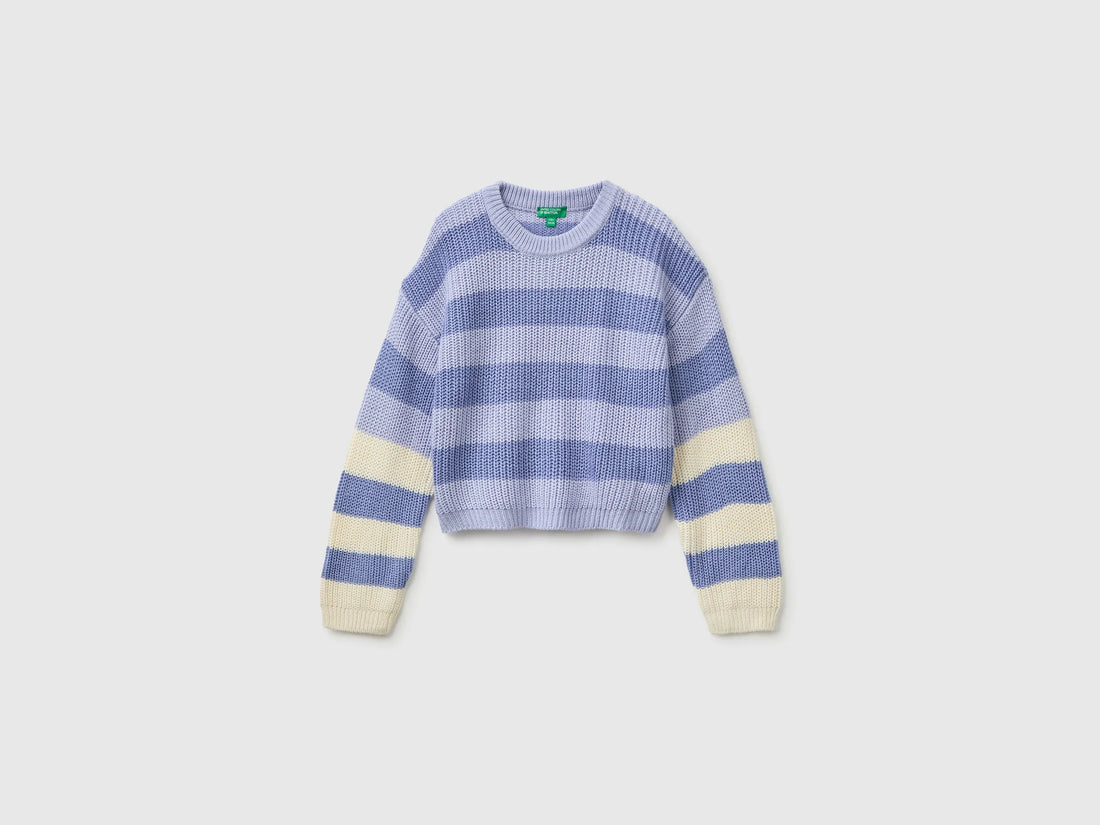 Benetton Lavender Girls Two-Tone Striped Sweater SKU: 1UWVQ10AF_902 Image 01