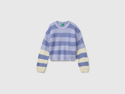 Benetton Lavender Girls Two-Tone Striped Sweater SKU: 1UWVQ10AF_902 Image 01