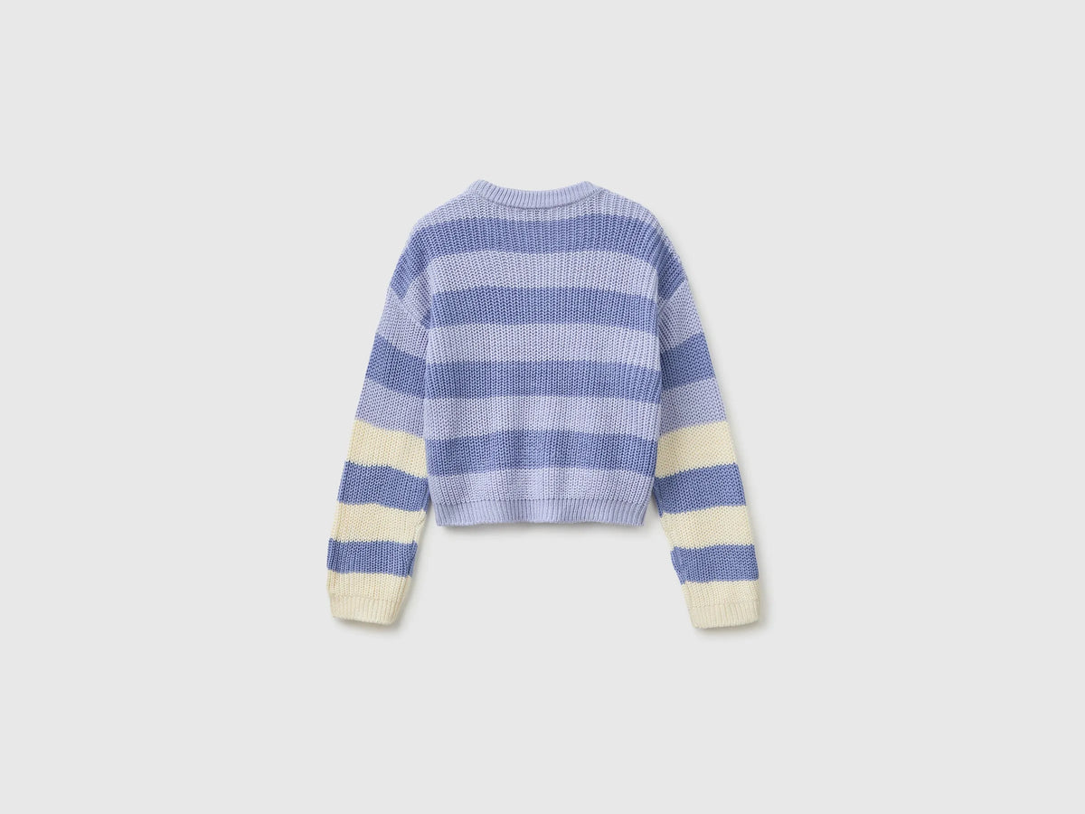 Benetton Lavender Girls Two-Tone Striped Sweater SKU: 1UWVQ10AF_902 Image 02