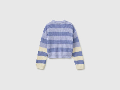 Benetton Lavender Girls Two-Tone Striped Sweater SKU: 1UWVQ10AF_902 Image 02
