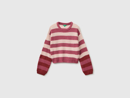 Benetton Fuchsia Girls Two-Tone Striped Sweater SKU: 1UWVQ10AF_903 Image 01