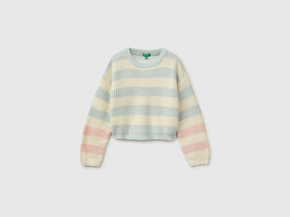 Benetton Soft Pink Girls Two-Tone Striped Sweater SKU: 1UWVQ10AF_904 Image 01