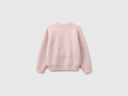 Benetton Pink Girls Wool Blend Sweater with Embroidered Flowers SKU: 1VCPG101D_197 Image 02