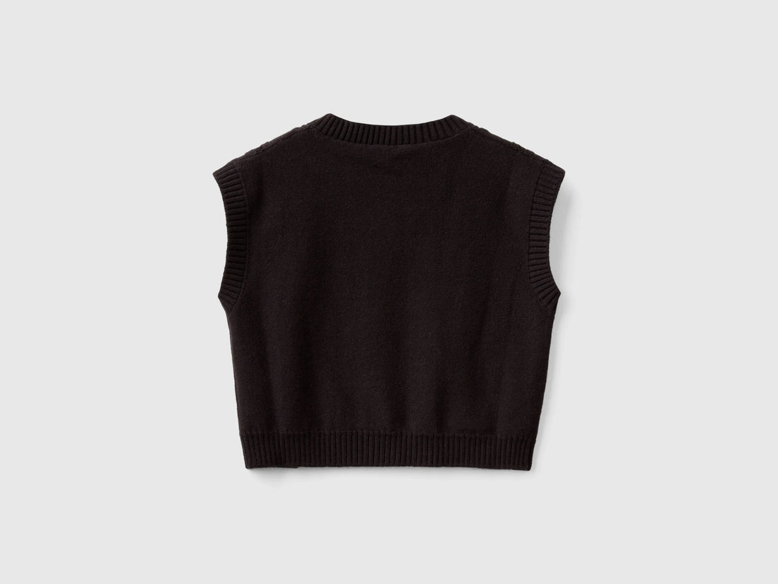 Benetton Black Girls Knit Vest SKU: 1WUAC400I_100 Image 02