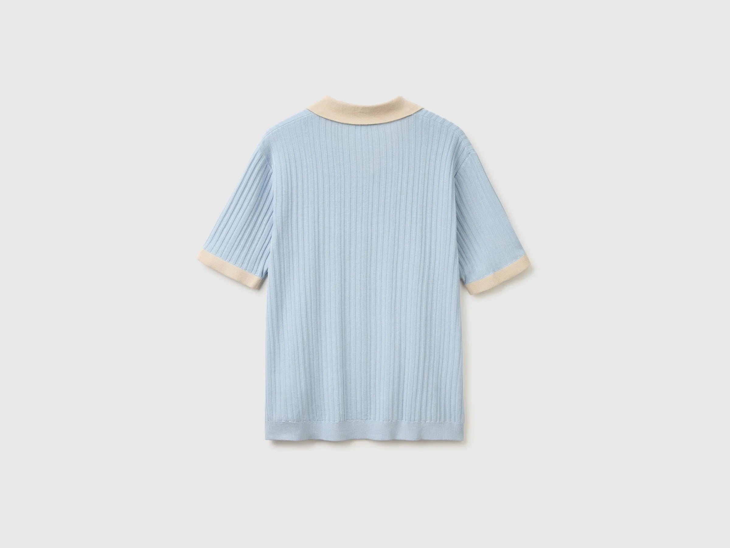 Benetton Light blue Men Ribbed Knit Polo Shirt SKU: 1X56U301V_12C Image 06