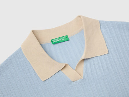 Benetton Light blue Men Ribbed Knit Polo Shirt SKU: 1X56U301V_12C Image 07