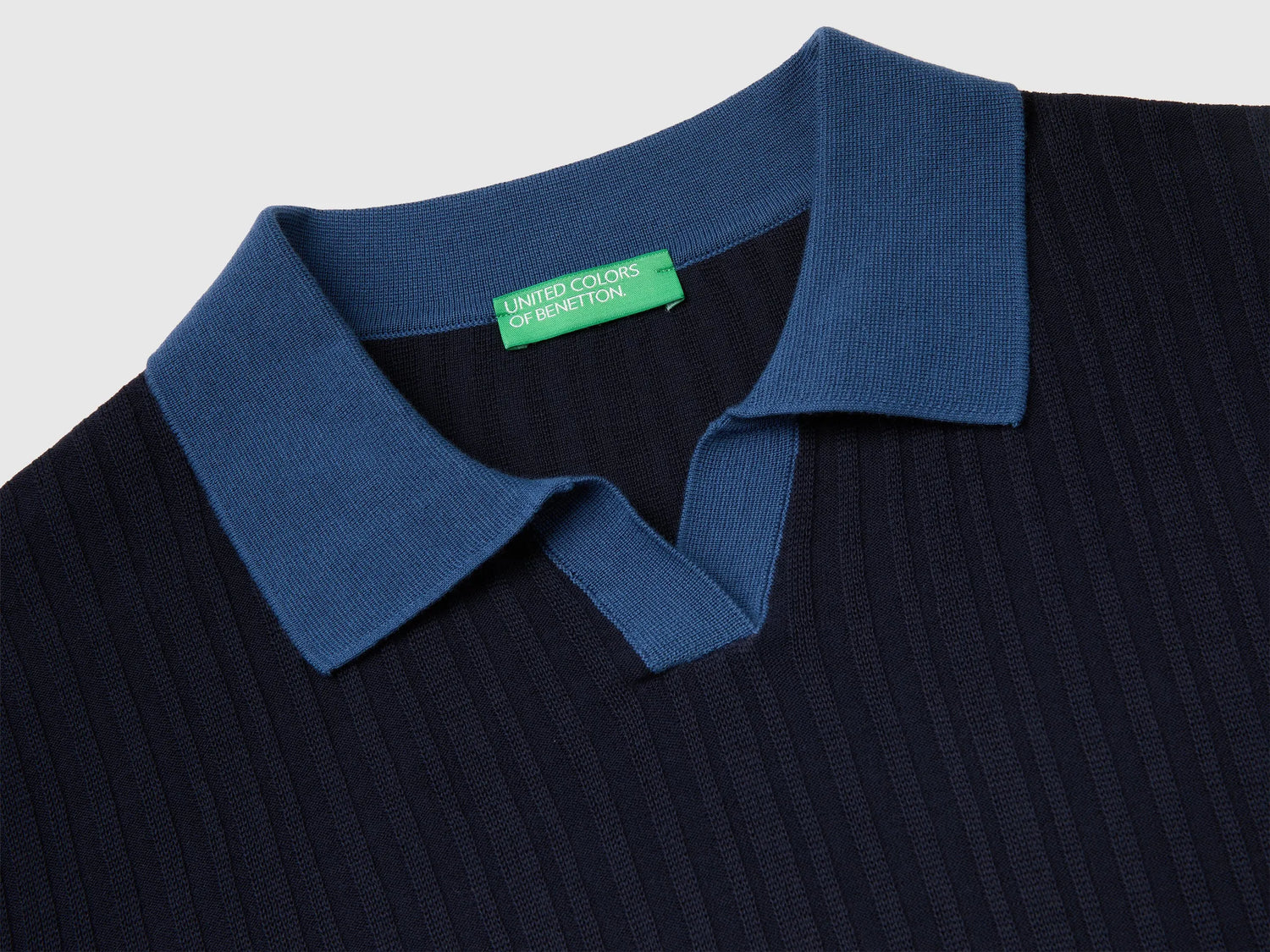 Benetton Blue Men Ribbed Knit Polo Shirt SKU: 1X56U301V_3C1 Image 03