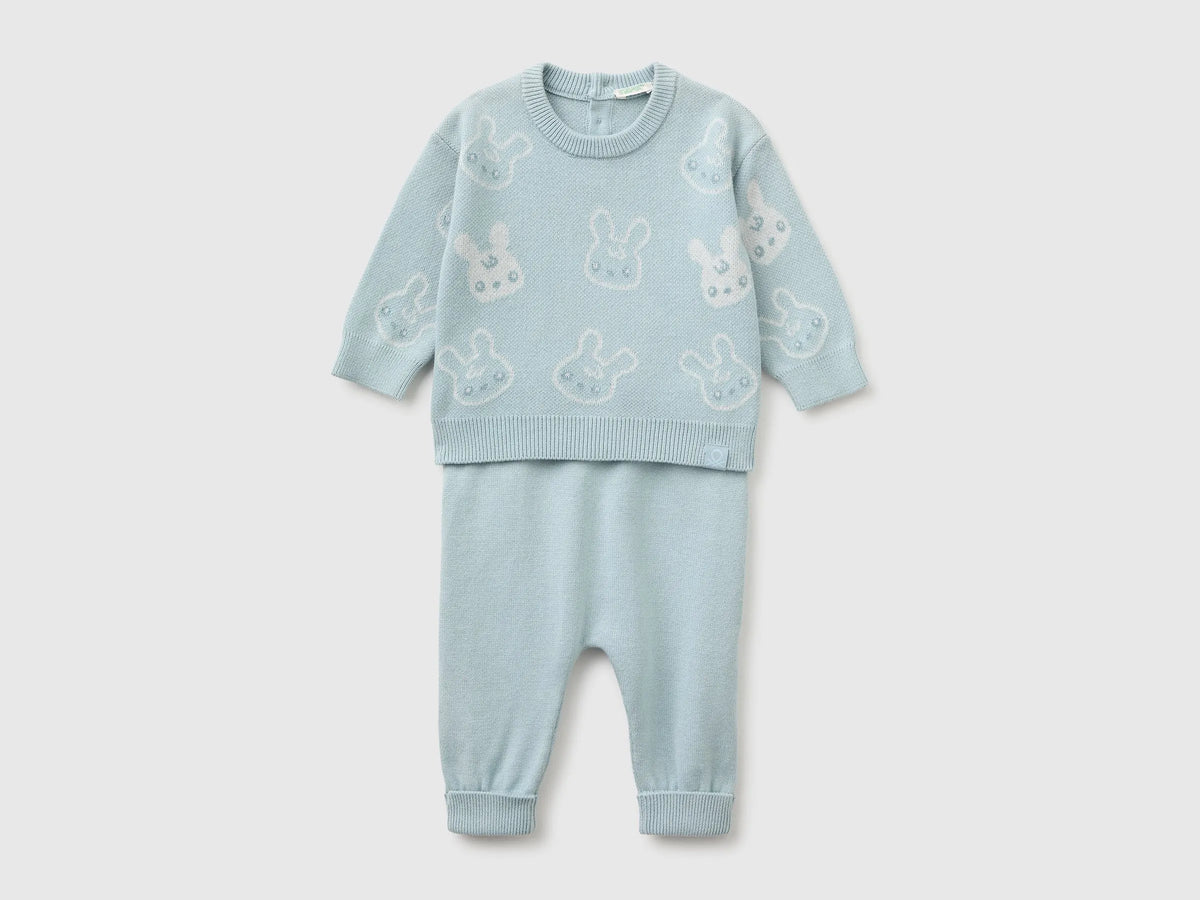 Benetton Sky Blue Unisex Knitted Set with Bunnies SKU: 1ZOCB101J_33W Image 01