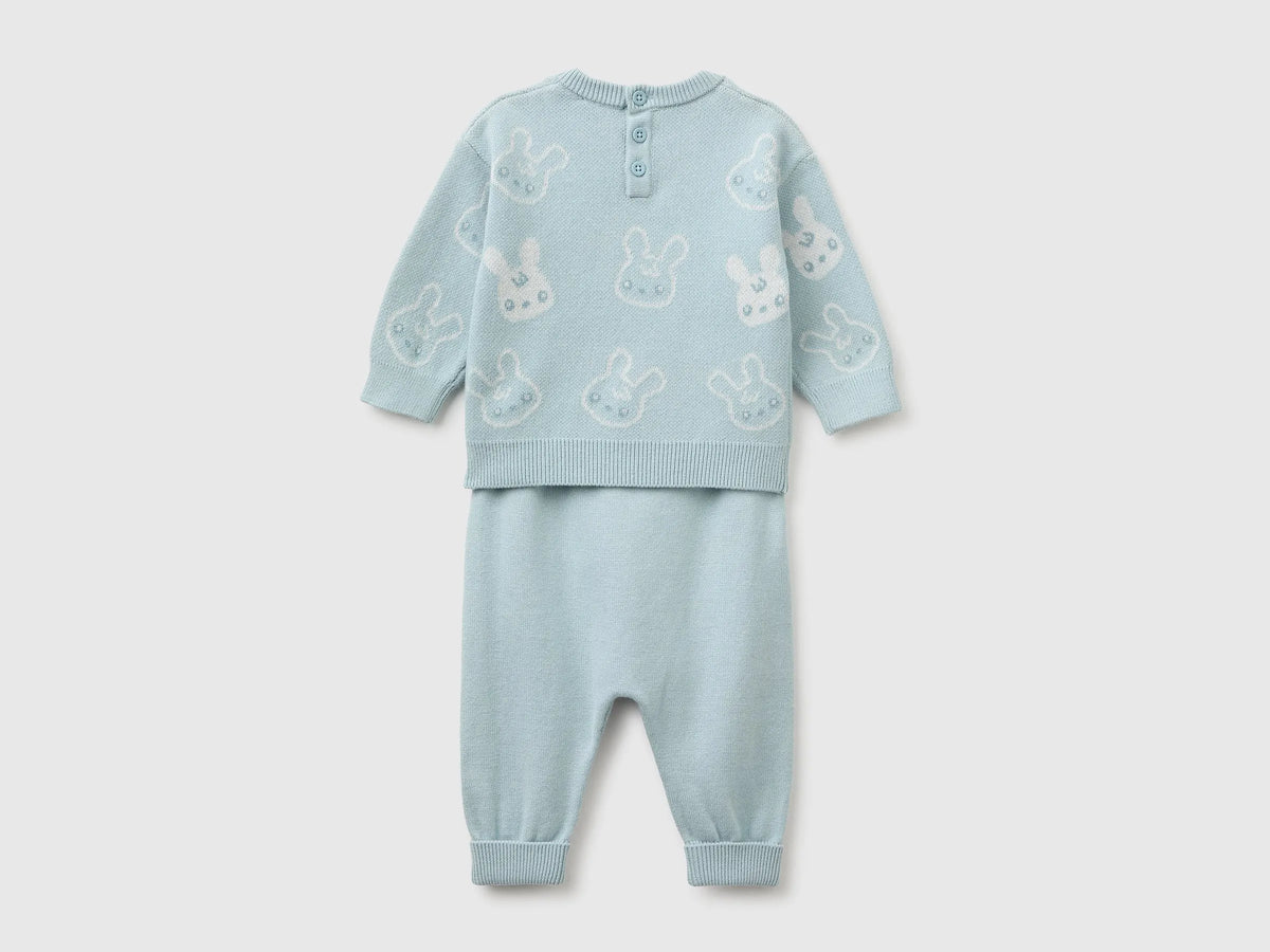 Benetton Sky Blue Unisex Knitted Set with Bunnies SKU: 1ZOCB101J_33W Image 02
